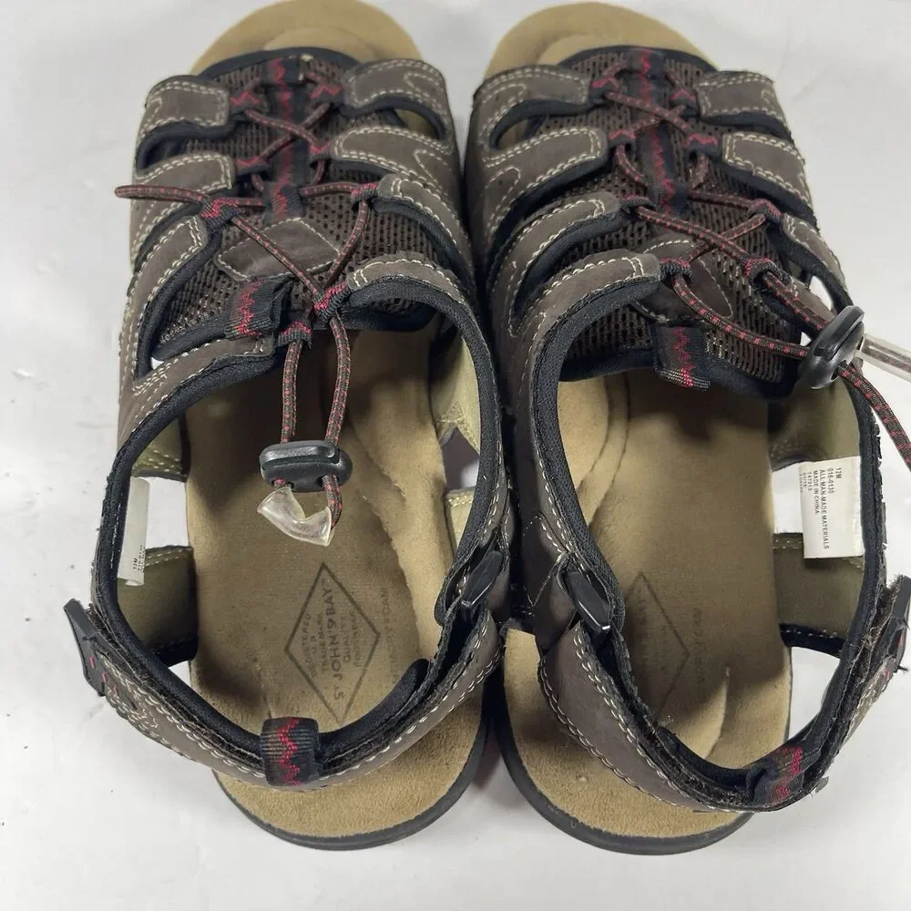St. John’s Bay Men’s Memory Foam Trail Sandals – Size 12M (Brown/Red)